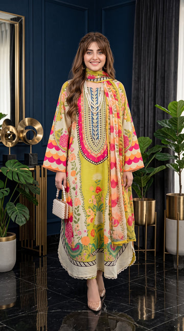 Premium Digital Printed Lawn 3 Piece Suit – Yellow Floral Collection