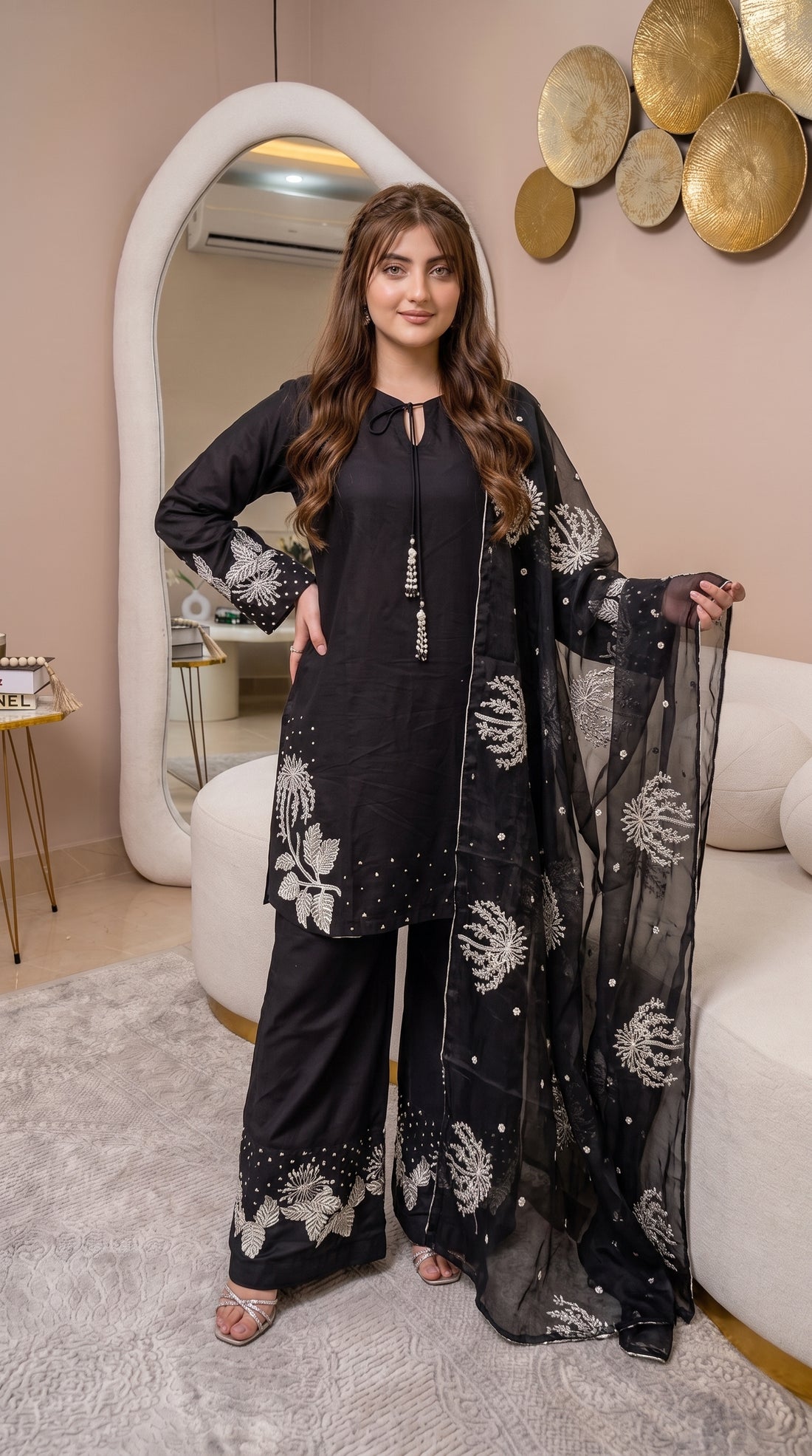 Luxury 3PCS Cotton Suit with Organza Dupatta | Hand Embellished Collection