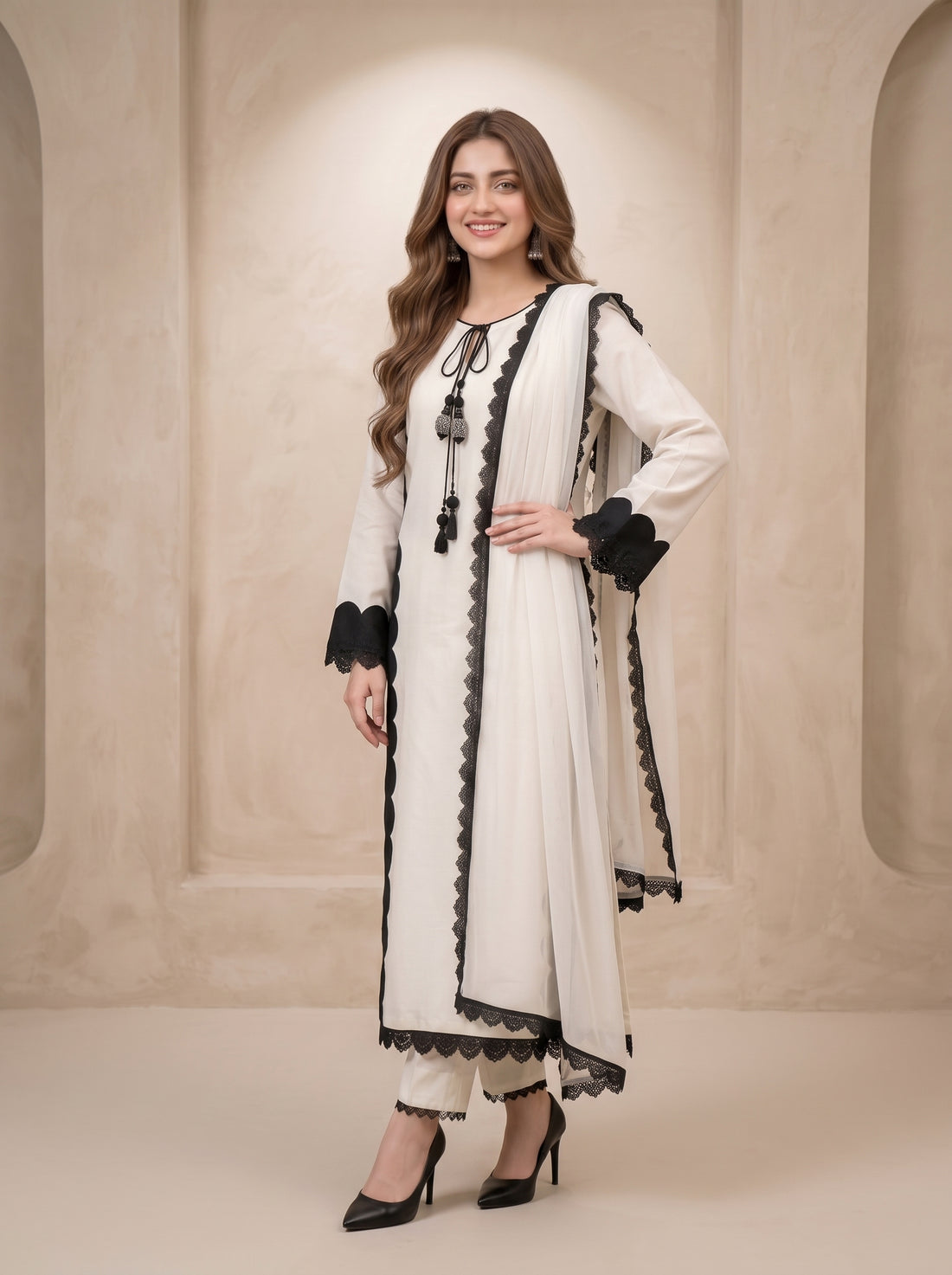 Pearl Premium White Lawn Suit with Chiffon Dupatta