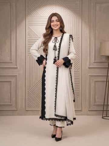 Pearl Premium White Lawn Suit with Chiffon Dupatta