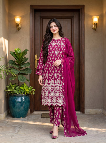 Luxury 3PCS Printed Embroidered Suit | Premium Women's Collection