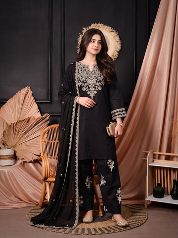 Black 3Pc Cotton Lawn Suit | Premium Summer Collection